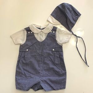 Petit Ami boys gingham jon jon w/ bonnet 3M